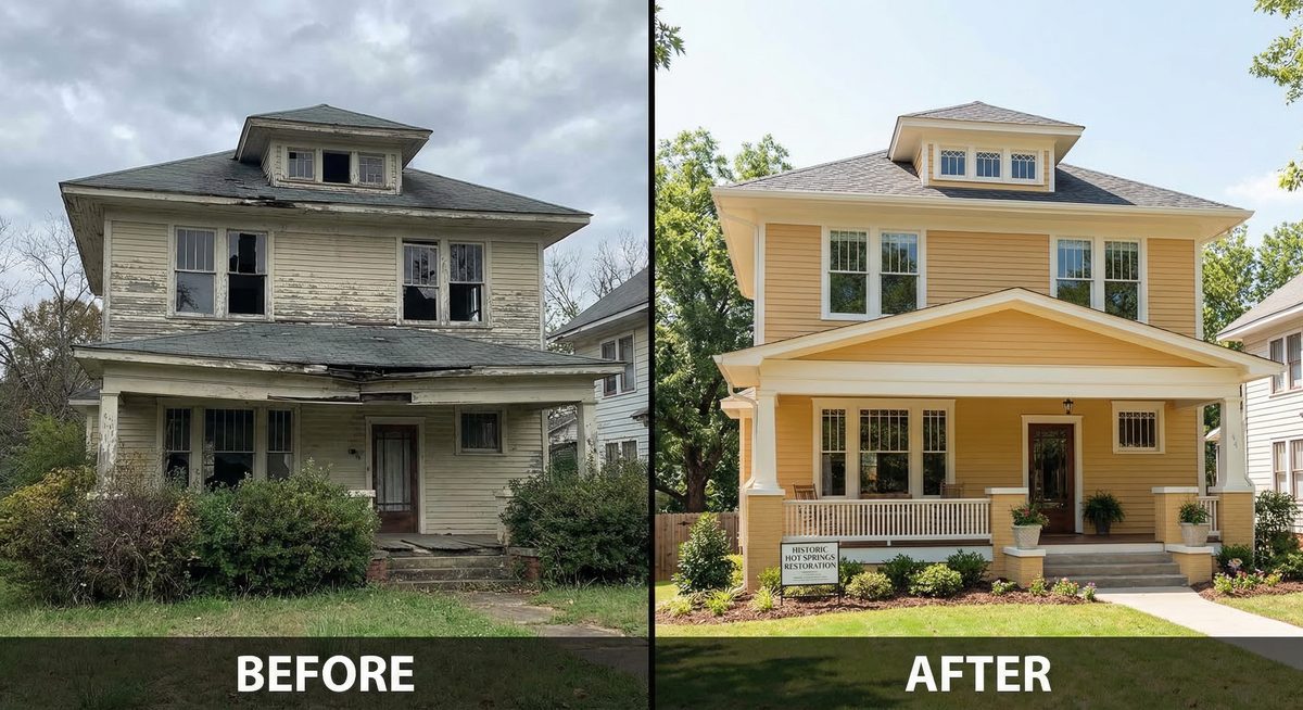 Before and after roof restoration in Hot Springs, AR by Spa City Storm Damage Repair