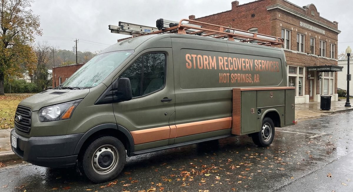 Spa City Storm Damage Repair commercial service vehicle in Hot Springs, AR